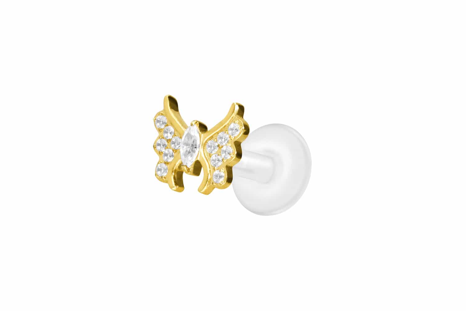 PTFE Labret Piercing mit Innengewinde + Titan-Aufsatz KRISTALLSCHMETTERLING